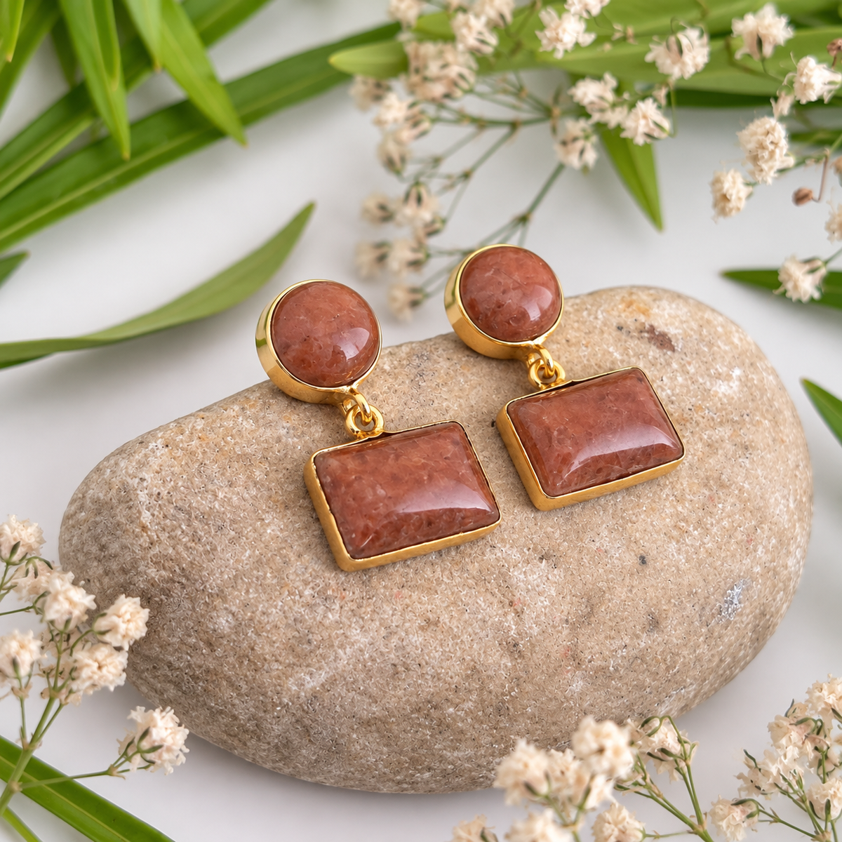 Solara Sunstone Geometric Earrings | Gold Plated House of AAKAASHI