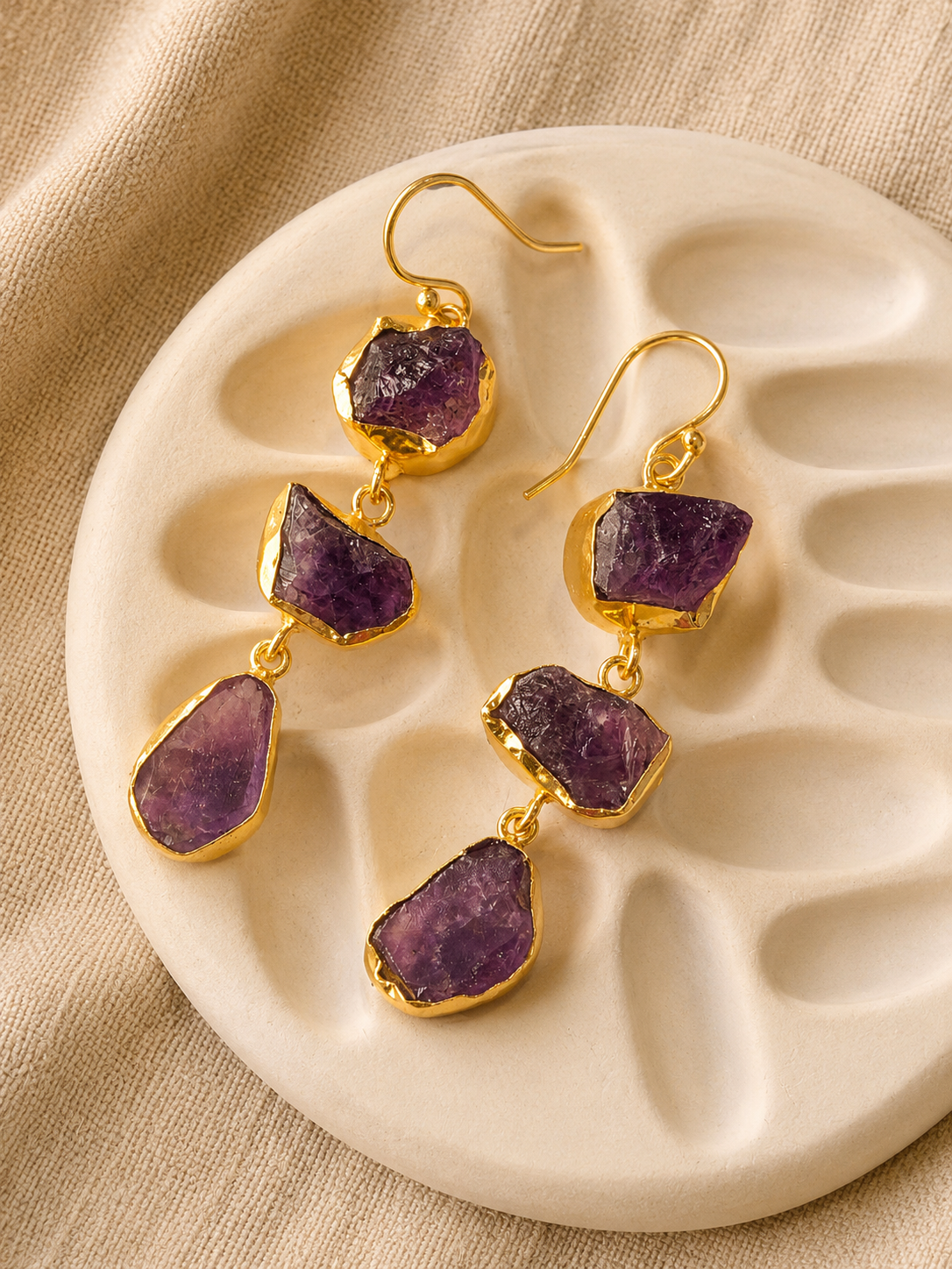 Veda Amethyst Raw Stone Cascade Earrings | AAKAASHI House of AAKAASHI