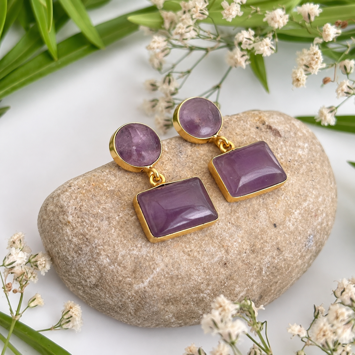 Amethyst Veil Geometric Earrings | Gold Plated House of AAKAASHI