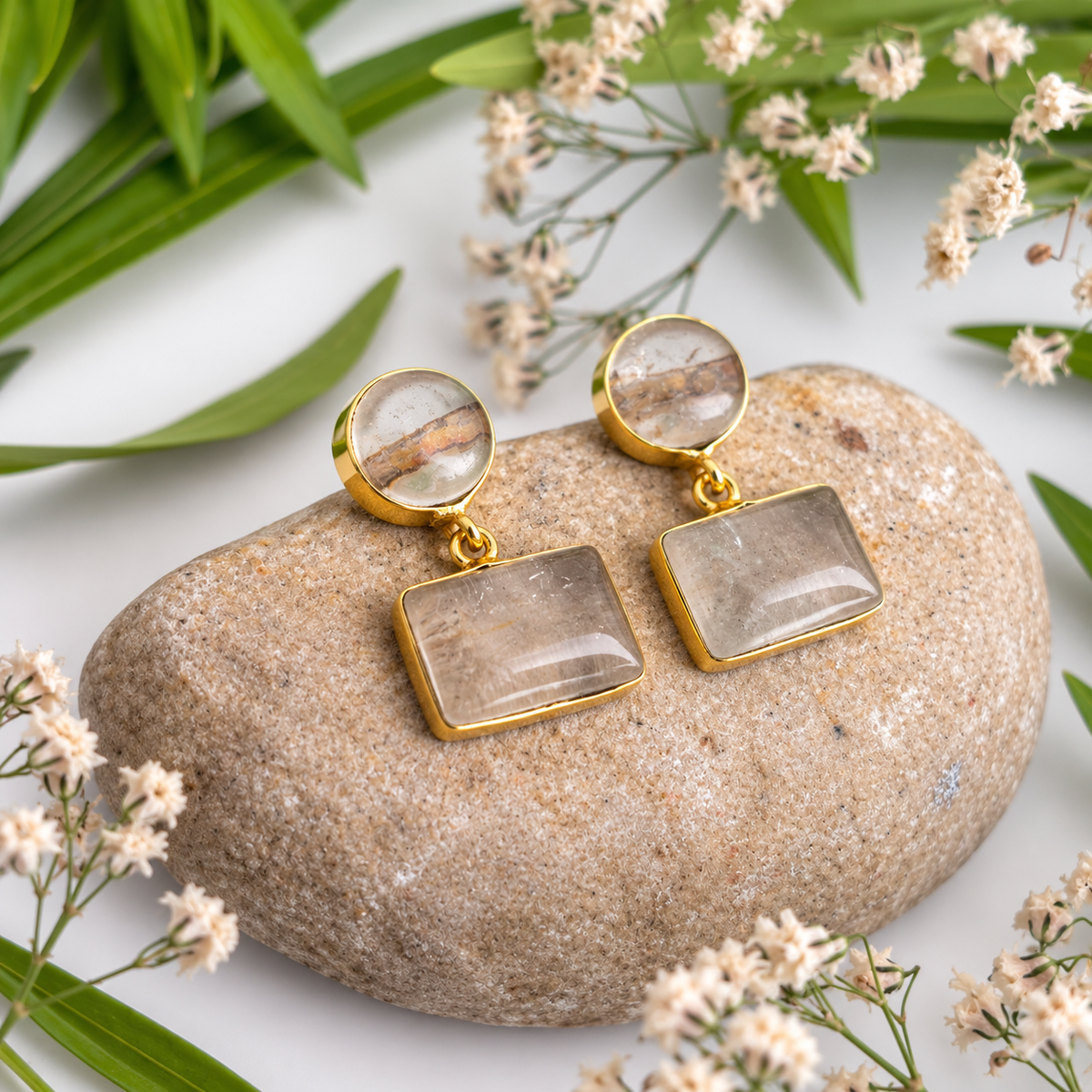 Aabha Clear Quartz Geometric Earrings House of AAKAASHI