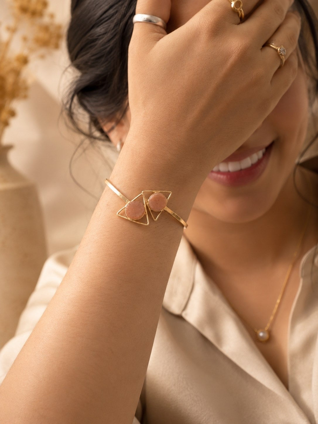 Ember Glow Carnelian Cuff Bracelet | Adjustable 18K Gold Plated Crystal Bracelet for Women