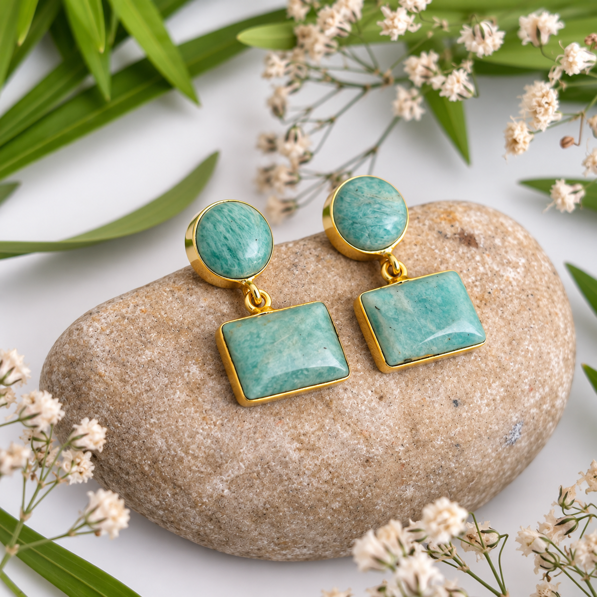 Neelima Amazonite Geometric Earrings | Gold Plated House of AAKAASHI