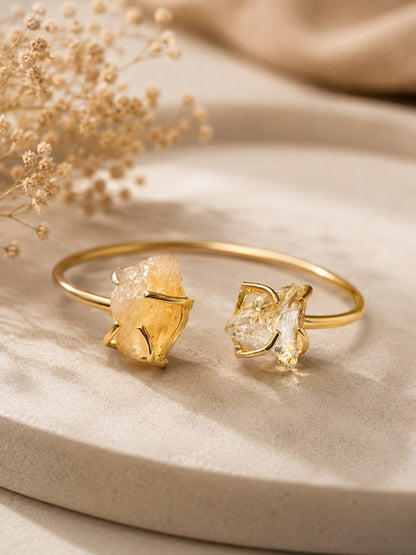 Sunlit Citrine Raw Crystal Cuff Bracelet | Adjustable 18K Gold Plated Bracelet for Women - House of AAKAASHI