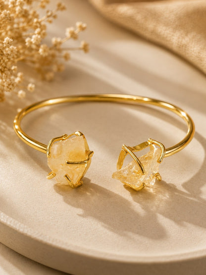 Sunlit Citrine Raw Crystal Cuff Bracelet | Adjustable 18K Gold Plated Bracelet for Women - House of AAKAASHI