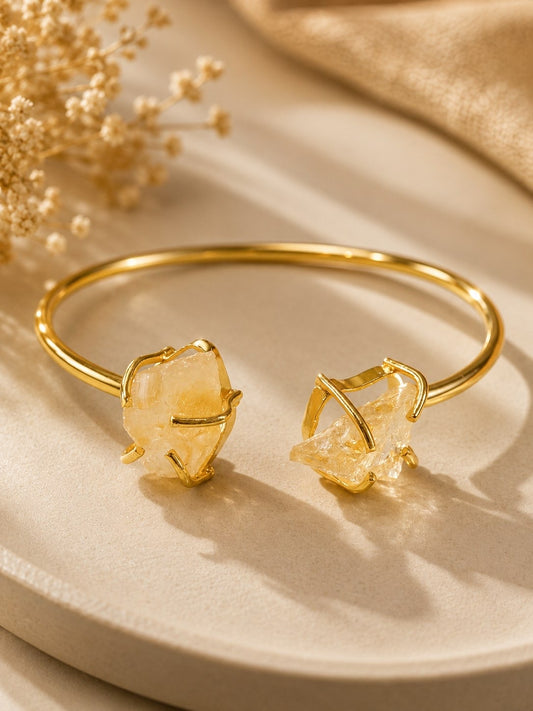 Sunlit Citrine Raw Crystal Cuff Bracelet | Adjustable 18K Gold Plated Bracelet for Women