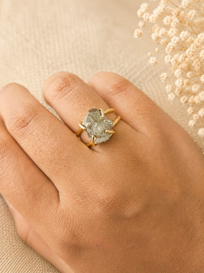 Golden Pyrite Freeform Ring | Adjustable 18K Gold Plated Crystal Ring for Women House of AAKAASHI