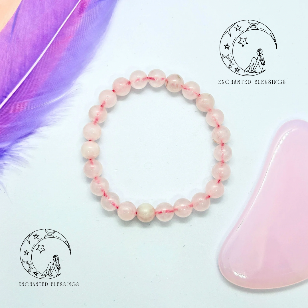 Rose Quartz Crystal Bracelet 8mm Round Beads | Love, Self Love & Emotional Healing
