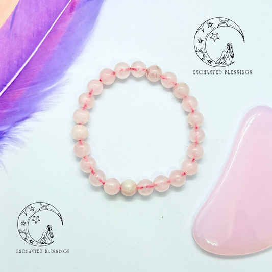 Rose Quartz Crystal Bracelet 8mm Round Beads | Love, Self Love & Emotional Healing