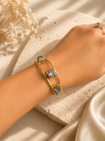 Gilded Pyrite Raw Stone Cuff Bracelet | 18K Gold Plated Adjustable Bracelet for Women House of AAKAASHI
