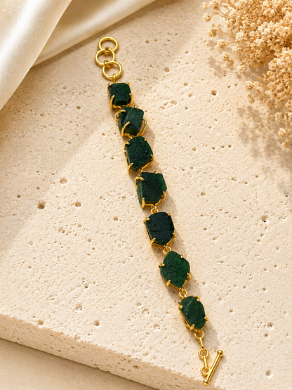 Verdant Green Aventurine Raw Stone Bracelet | 18K Gold Plated Adjustable Crystal Link Bracelet for Women House of AAKAASHI