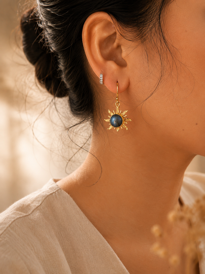 Aurora Sun Labradorite Earrings | 18K Gold Plated Statement Earrings for Women - House of AAKAASHI
