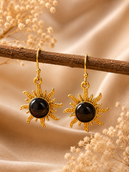 Solar Eclipse Black Tourmaline Earrings | 18K Gold Plated Statement Earrings for Women - House of AAKAASHI