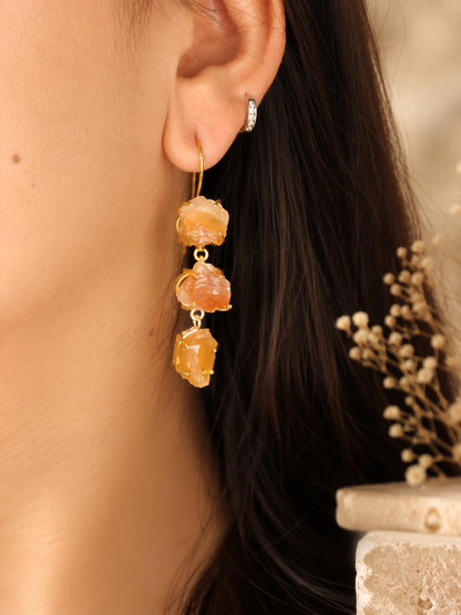 Solar Flame Carnelian Earrings | 18K Gold Plated Freeform Crystal Earrings for Women - House of AAKAASHI