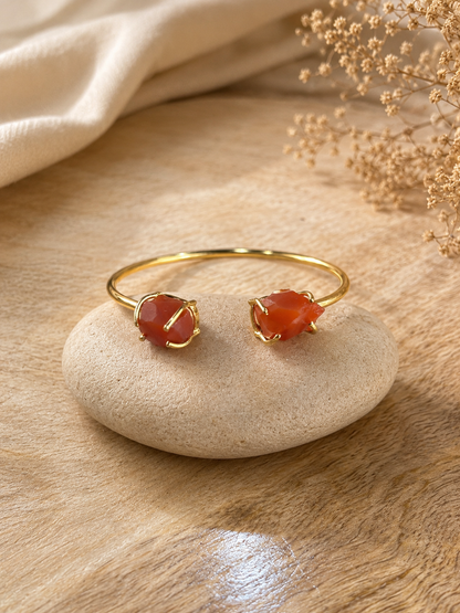 Ember Carnelian Raw Stone Cuff Bracelet | 18K Gold Plated Adjustable Bracelet for Women House of AAKAASHI