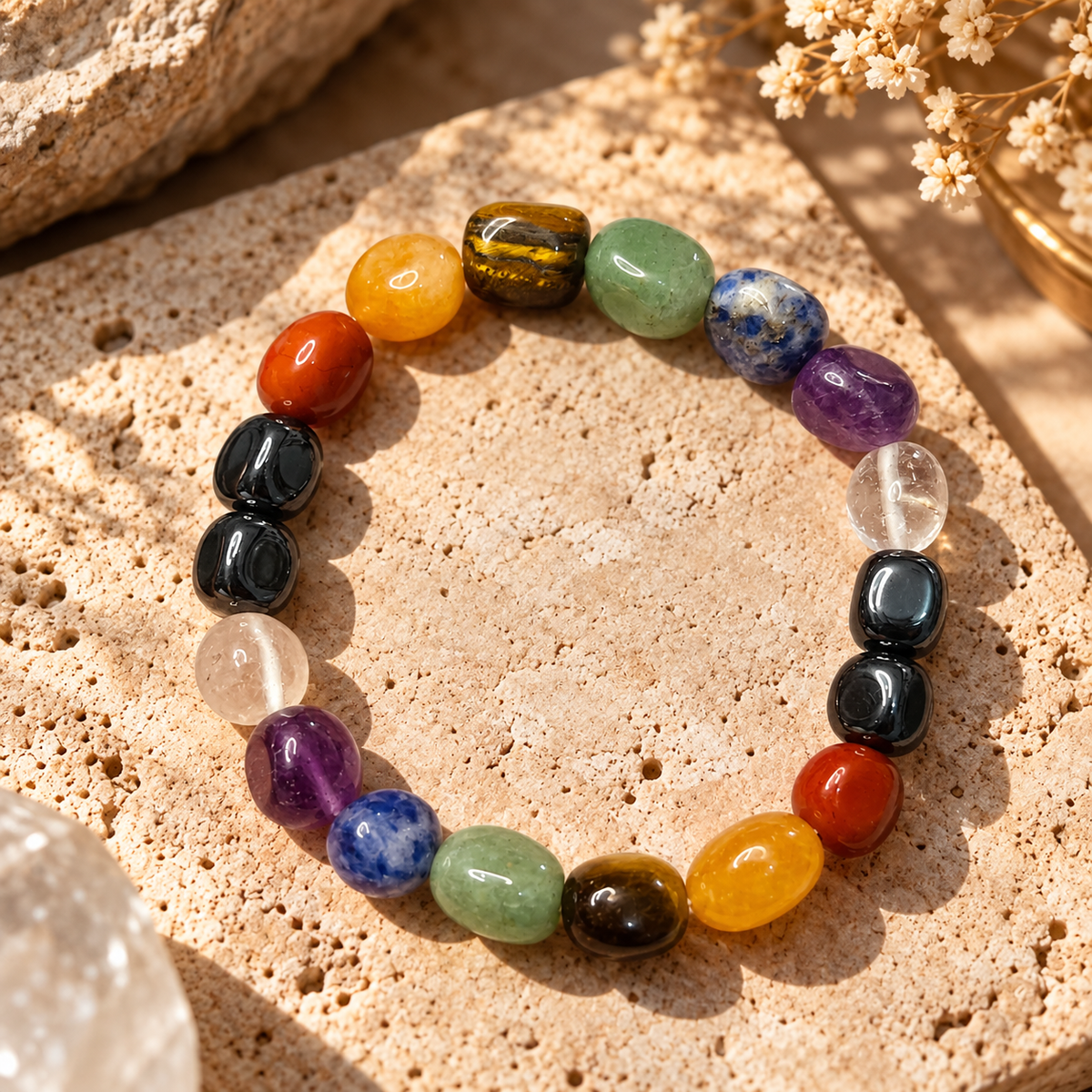 Satrang Seven Chakra Tumbled Stone Bracelet House of AAKAASHI
