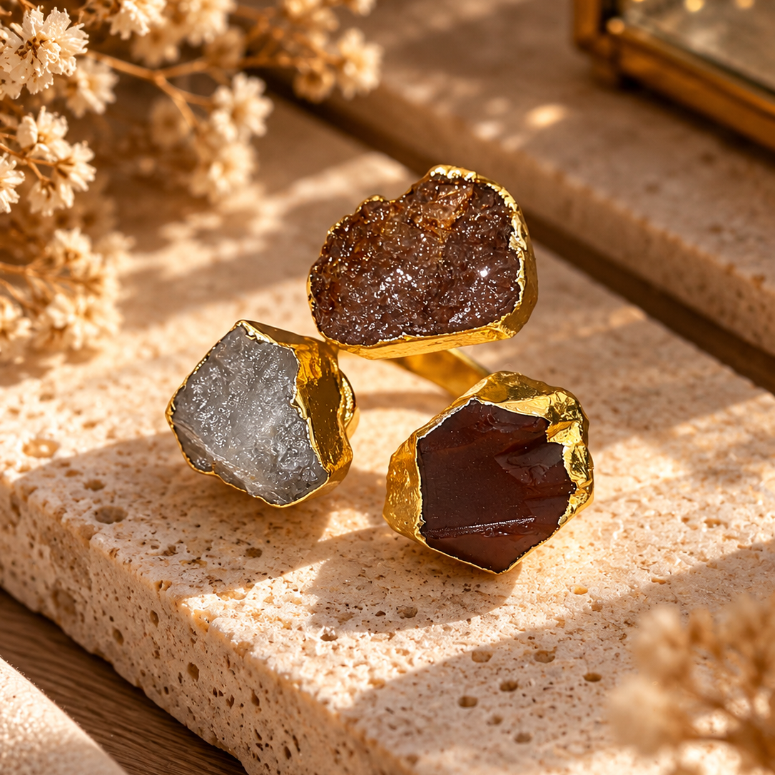 Rudra Raw Crystal Trio Ring | AAKAASHI House of AAKAASHI