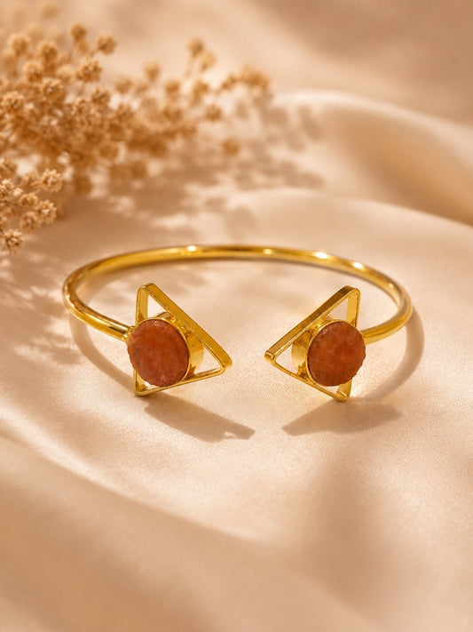 Ember Glow Carnelian Cuff Bracelet | Adjustable 18K Gold Plated Crystal Bracelet for Women