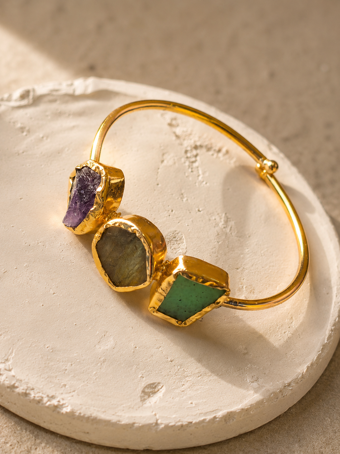 Trinity Aura Crystal Bracelet | Amethyst, Labradorite & Fluorite Adjustable Gold Plated Bracelet for Women