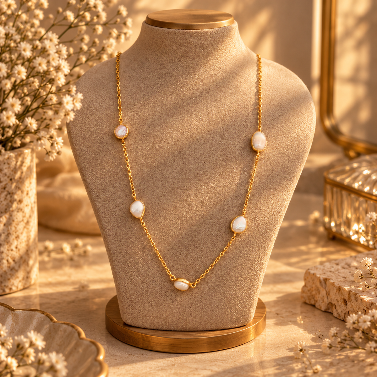 Muktika Pearl Whisper Necklace | 18K Gold Plated House of AAKAASHI