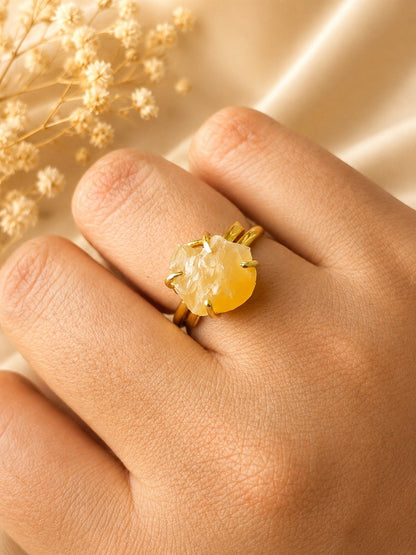 Golden Citrine Freeform Ring | Adjustable 18K Gold Plated Crystal Ring for Women House of AAKAASHI