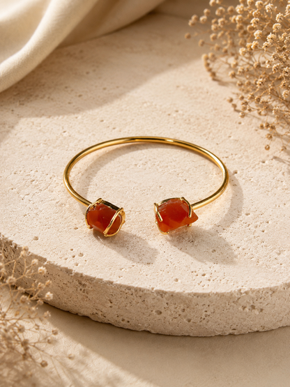 Ember Carnelian Raw Stone Cuff Bracelet | 18K Gold Plated Adjustable Bracelet for Women House of AAKAASHI