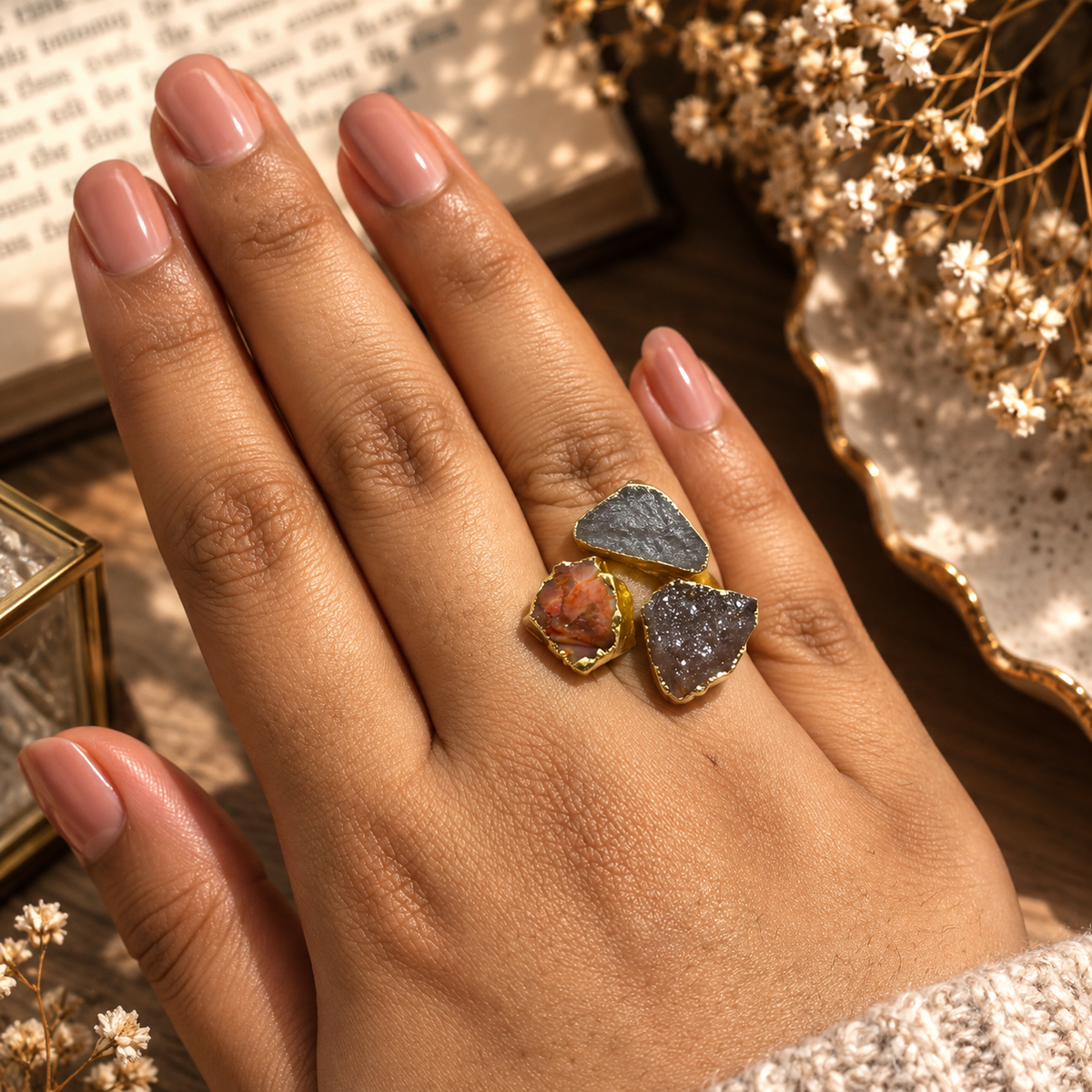 Rudra Raw Crystal Trio Ring | AAKAASHI House of AAKAASHI
