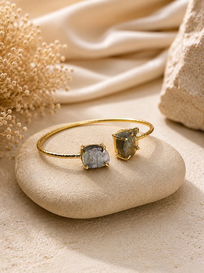 Aurora Labradorite Raw Stone Cuff Bracelet | 18K Gold Plated Adjustable Bracelet for Women House of AAKAASHI