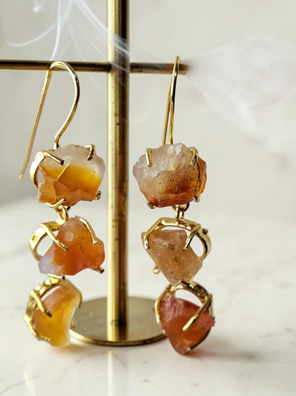 Solar Flame Carnelian Earrings | 18K Gold Plated Freeform Crystal Earrings for Women - House of AAKAASHI