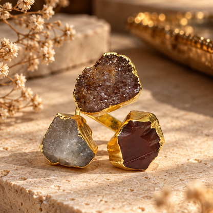 Rudra Raw Crystal Trio Ring | AAKAASHI House of AAKAASHI