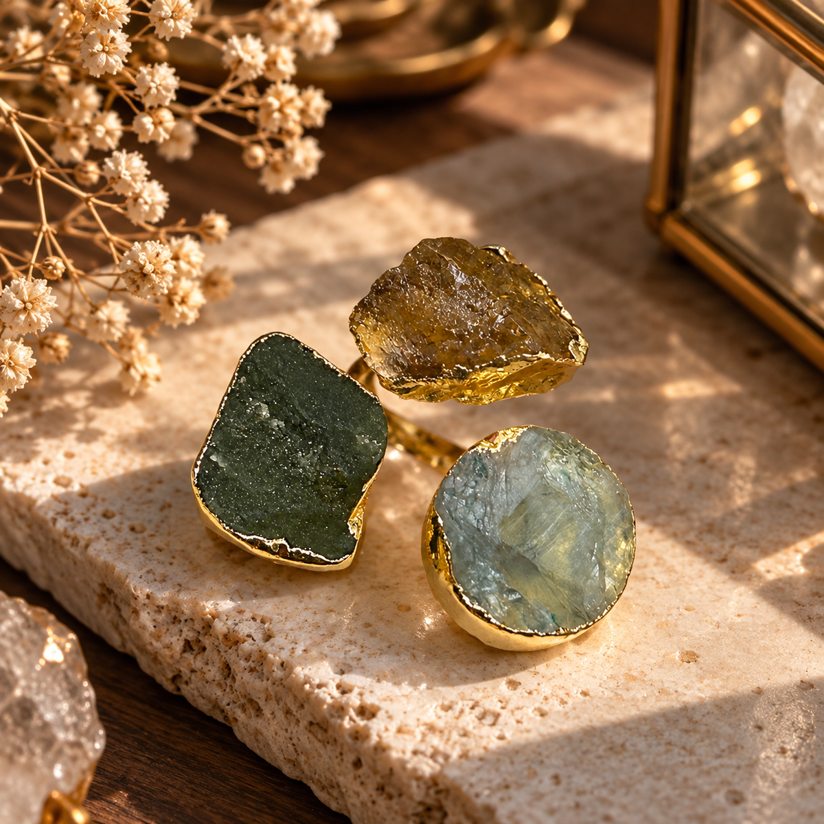 Triveni Raw Crystal Trio Statement Ring House of AAKAASHI