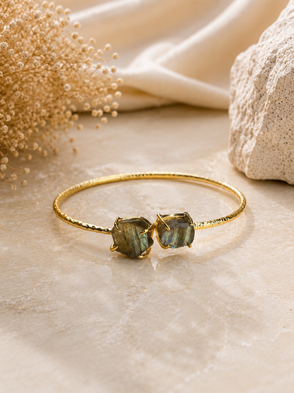 Aurora Labradorite Raw Stone Cuff Bracelet | 18K Gold Plated Adjustable Bracelet for Women House of AAKAASHI