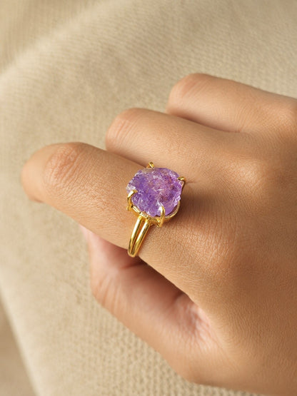 Royal Amethyst Freeform Ring | Adjustable 18K Gold Plated Crystal Ring for Women House of AAKAASHI