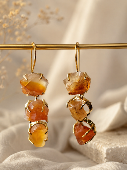 Solar Flame Carnelian Earrings | 18K Gold Plated Freeform Crystal Earrings for Women - House of AAKAASHI