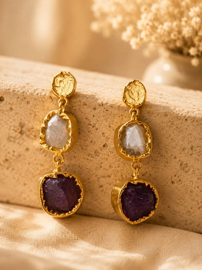 Celestial Harmony Amethyst & Moonstone Earrings | 18K Gold Plated Crystal Earrings for Women House of AAKAASHI