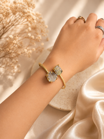 Aurora Labradorite Raw Stone Cuff Bracelet | 18K Gold Plated Adjustable Bracelet for Women House of AAKAASHI