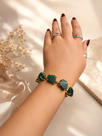 Verdant Green Aventurine Raw Stone Bracelet | 18K Gold Plated Adjustable Crystal Link Bracelet for Women House of AAKAASHI