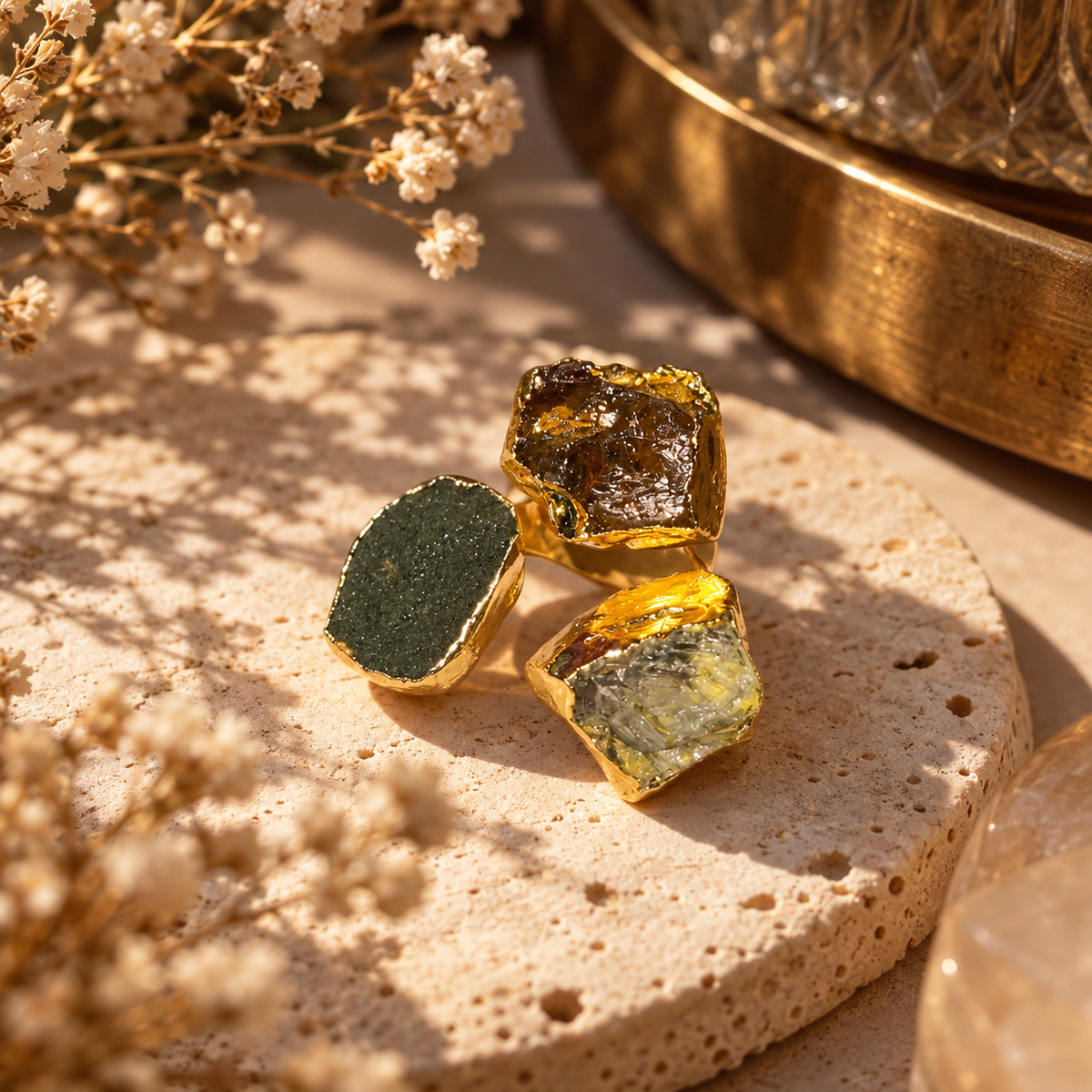 Triveni Raw Crystal Trio Statement Ring House of AAKAASHI