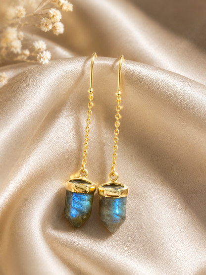 Aurora Labradorite Sui Dhaga Earrings | 18K Gold Plated Threader Earrings for Women - House of AAKAASHI