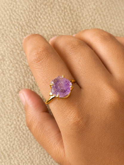 Royal Amethyst Freeform Ring | Adjustable 18K Gold Plated Crystal Ring for Women House of AAKAASHI