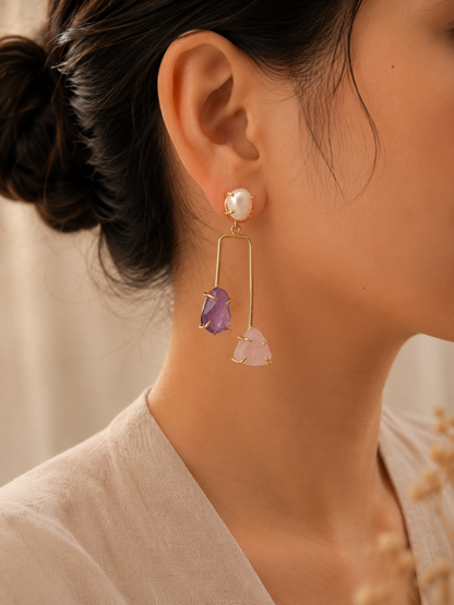 Moonlit Aurora Pearl, Labradorite & Moonstone Earrings | 18K Gold Plated Statement Earrings for Women - House of AAKAASHI