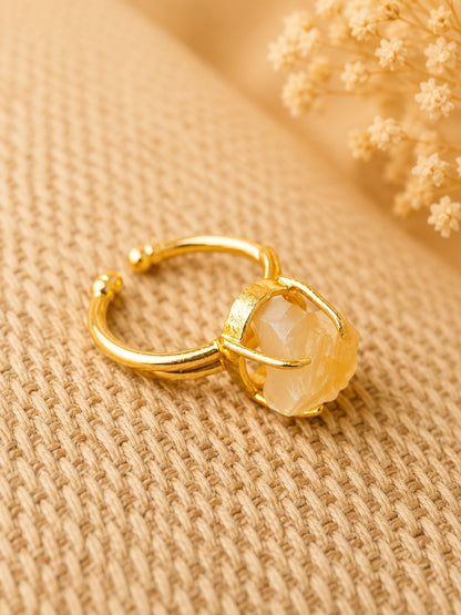 Golden Citrine Freeform Ring | Adjustable 18K Gold Plated Crystal Ring for Women House of AAKAASHI
