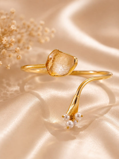 Golden Dawn Citrine & Pearl Bracelet | Adjustable 18K Gold Plated Crystal Bracelet for Women - House of AAKAASHI
