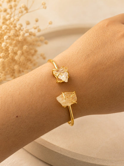 Sunlit Citrine Raw Crystal Cuff Bracelet | Adjustable 18K Gold Plated Bracelet for Women - House of AAKAASHI