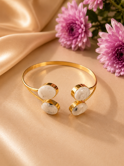 Roshan — Moonstone Four Stone Open Cuff Bracelet | 18K Gold Plated | House of AAKAASHI House of AAKAASHI