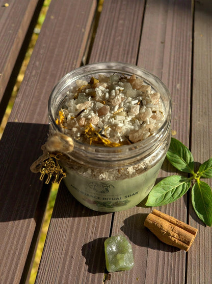 Abundance Ritual Soak | Citrine & Green Aventurine Epsom Bath Salts for Prosperity, Success & Manifestation | Luxury Crystal Bath Soak 200g House of AAKAASHI