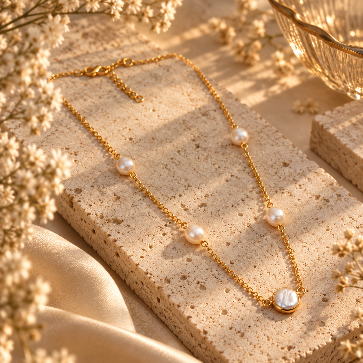 Muktika Pearl Whisper Necklace | 18K Gold Plated House of AAKAASHI