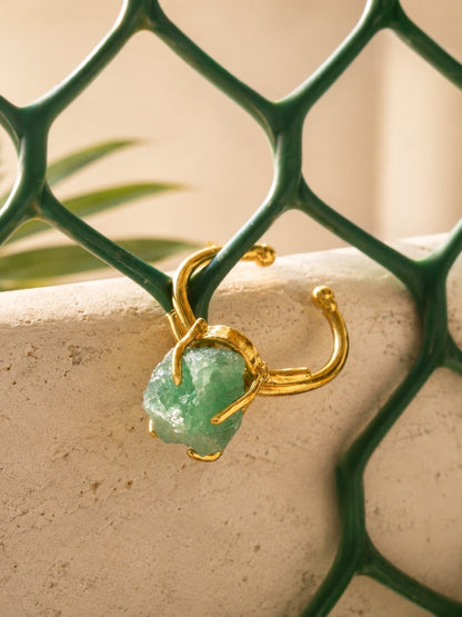 Aurora Fluorite Freeform Ring | Adjustable 18K Gold Plated Crystal Ring for Women - House of AAKAASHI