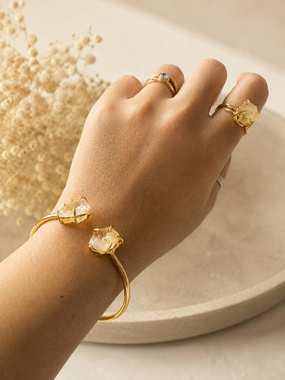 Sunlit Citrine Raw Crystal Cuff Bracelet | Adjustable 18K Gold Plated Bracelet for Women - House of AAKAASHI