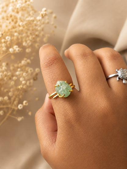 Aurora Fluorite Freeform Ring | Adjustable 18K Gold Plated Crystal Ring for Women - House of AAKAASHI
