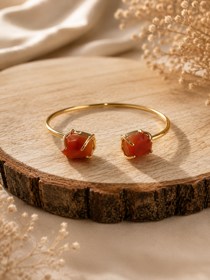 Ember Carnelian Raw Stone Cuff Bracelet | 18K Gold Plated Adjustable Bracelet for Women House of AAKAASHI